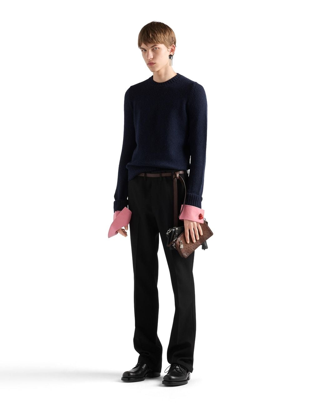 Prada Blue Shetland Wool Crew-Neck Sweater for men