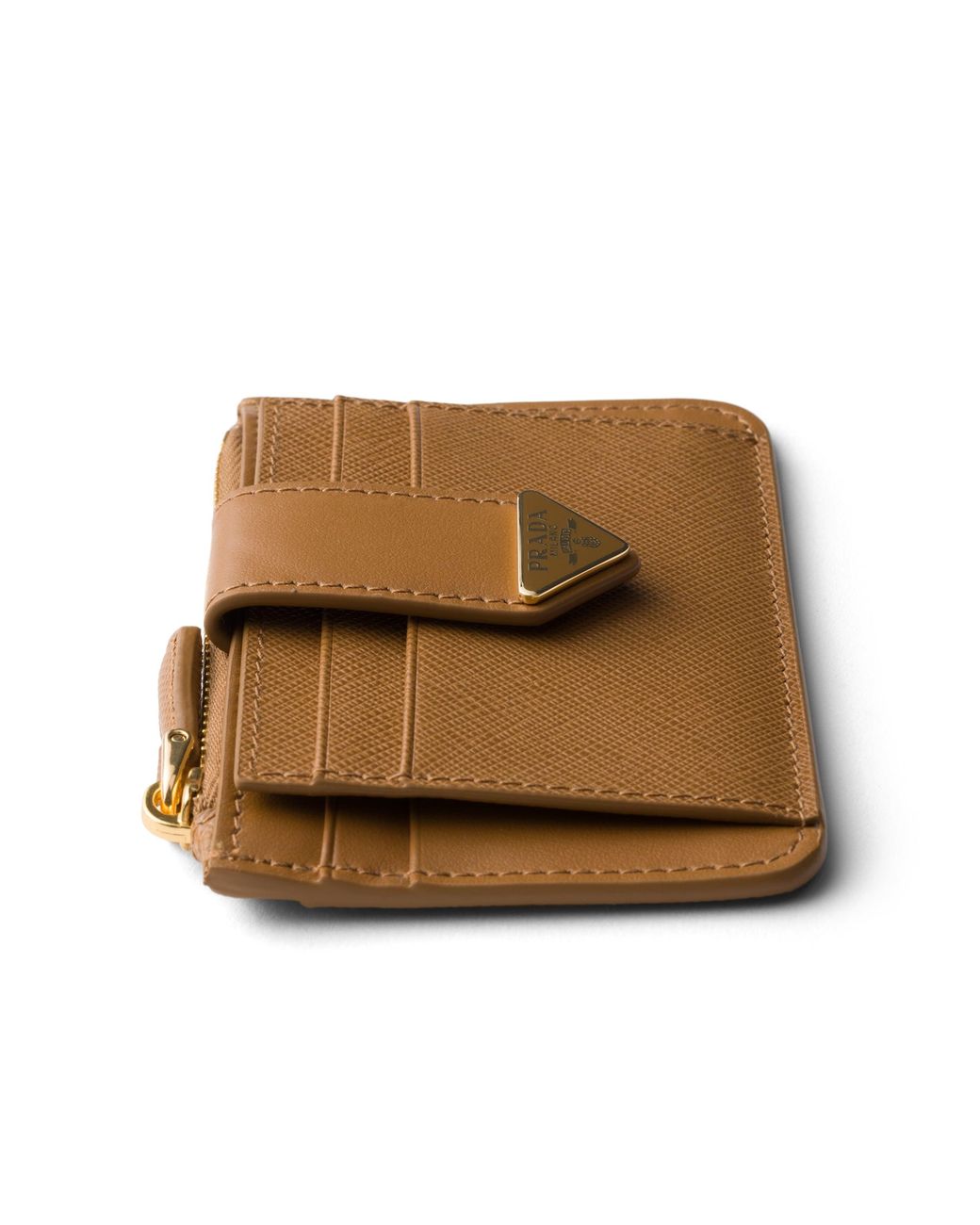 Prada Brown Saffiano And Smooth Leather Card Holder