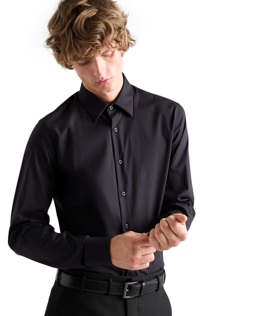 Prada Blue Stretch Cotton Shirt for men