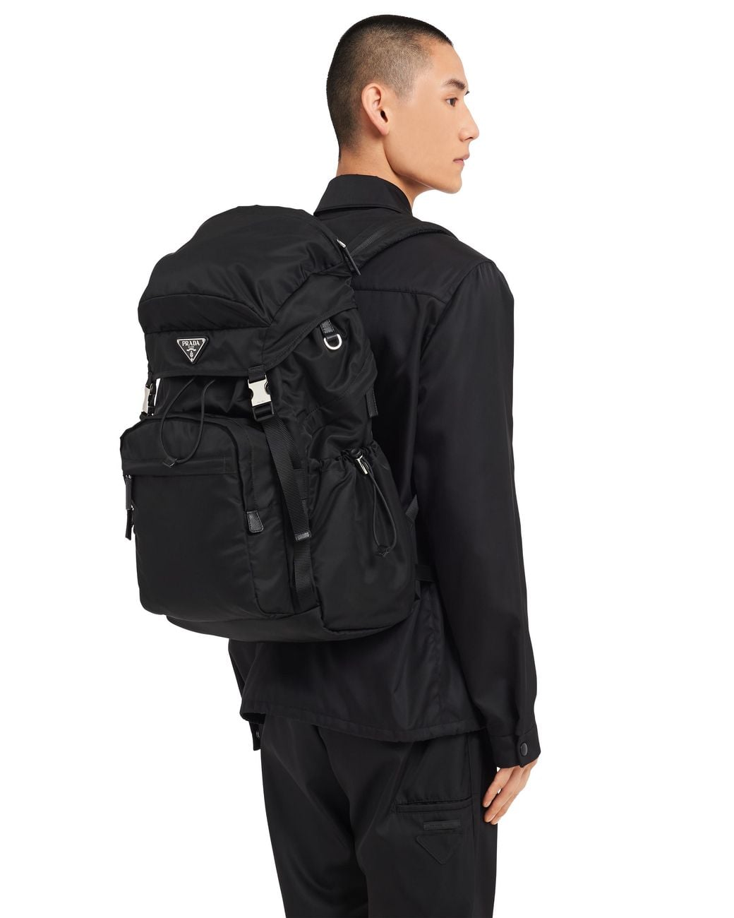 Prada Black Re-Nylon And Saffiano Leather Backpack for men