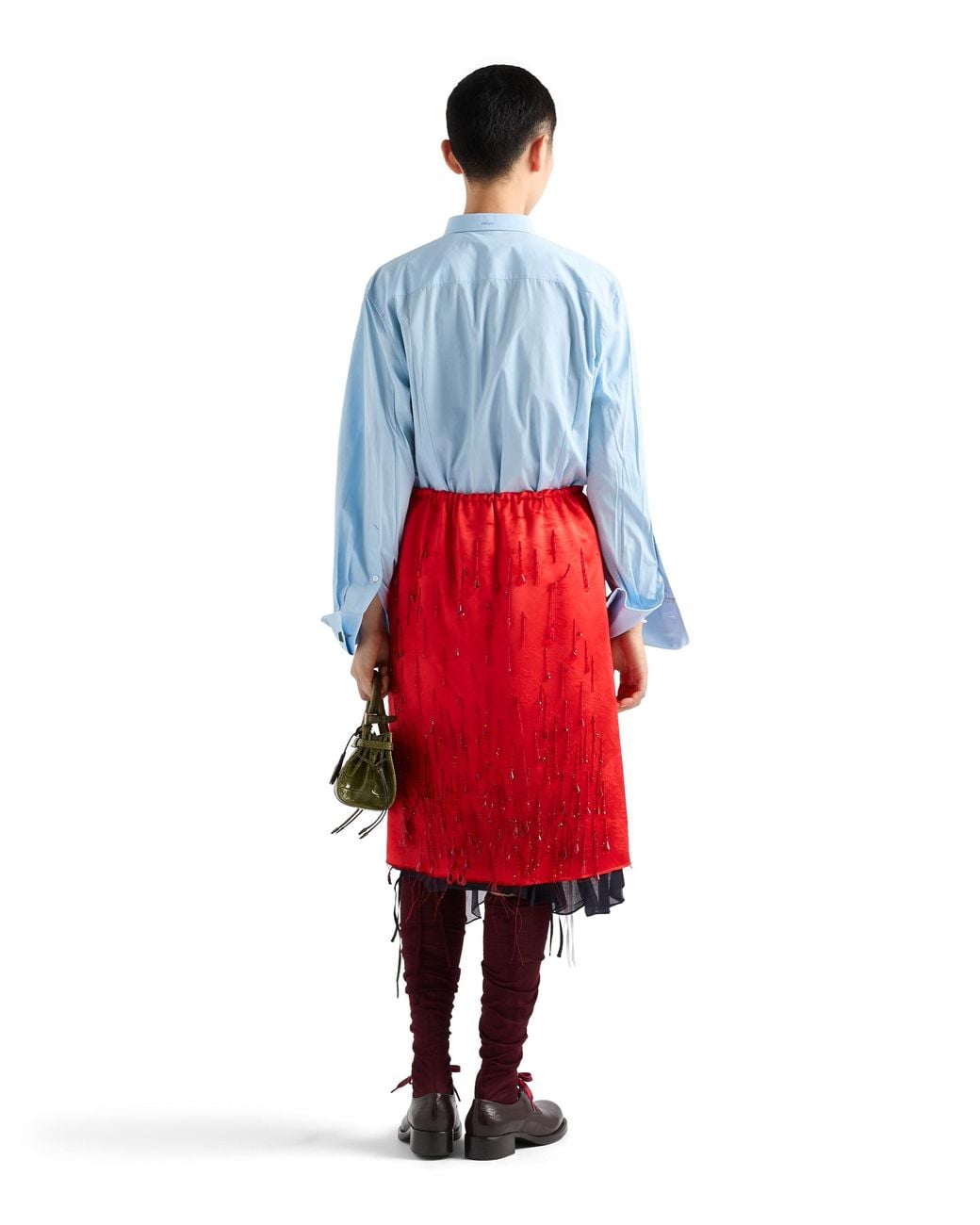 Prada Red Satin Skirt With Embroidery