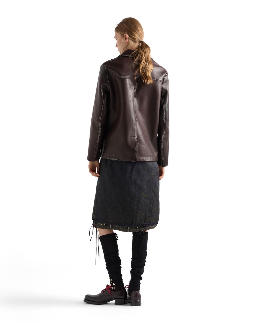 Prada Brown Bonded Nappa Leather And Chevron Shetland Wool Jacket