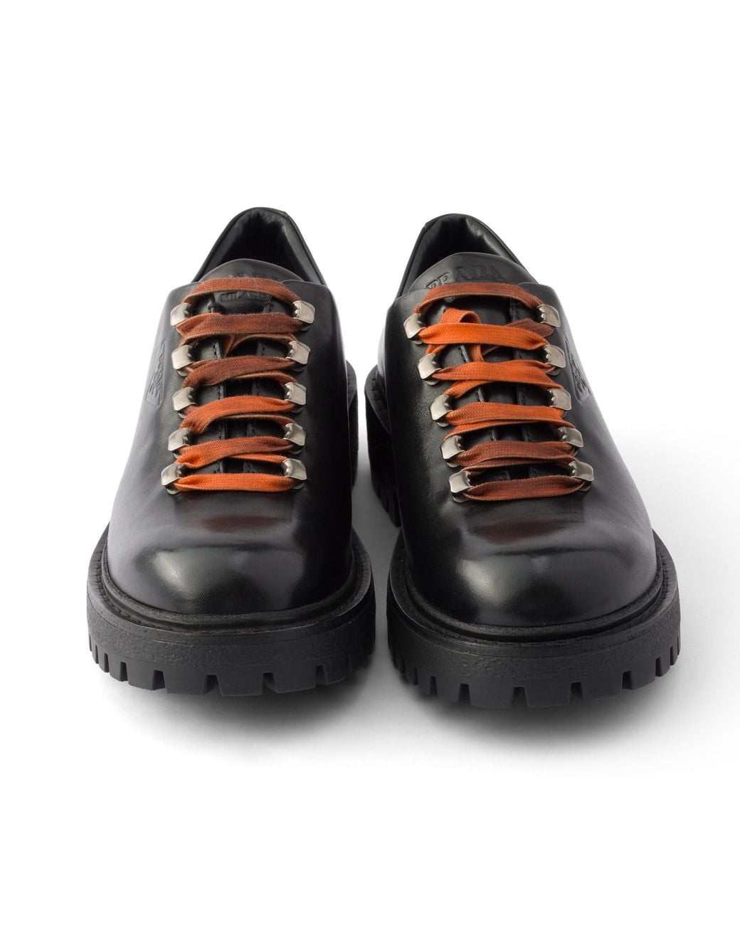 Prada Black Aged Leather Lace-Up Shoes for men