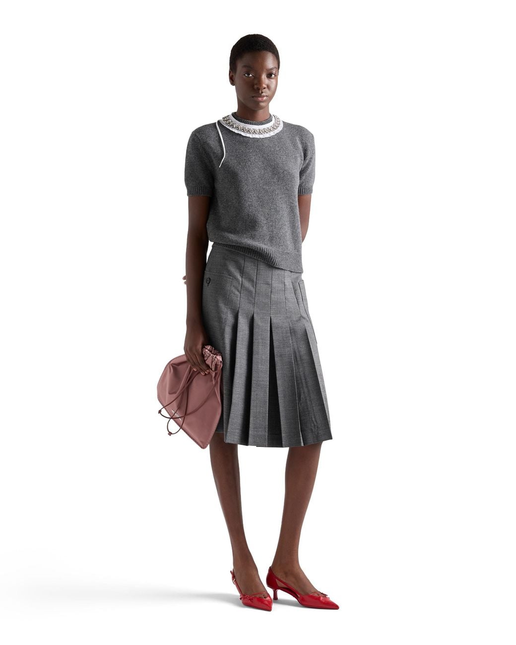 Prada Gray Short-Sleeved Wool And Cashmere Sweater, Slate