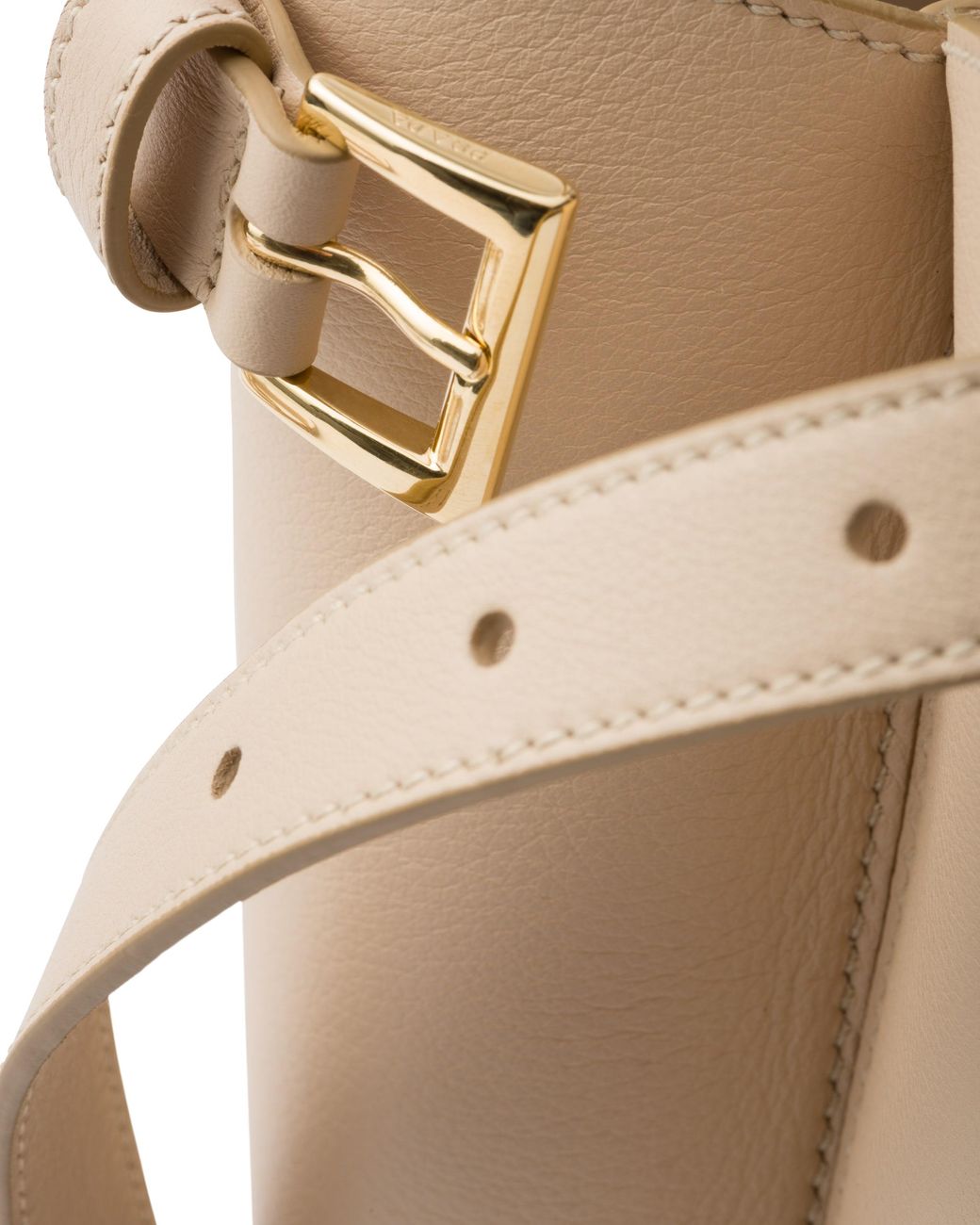 Prada Natural Buckle Medium Leather Handbag With Double Belt