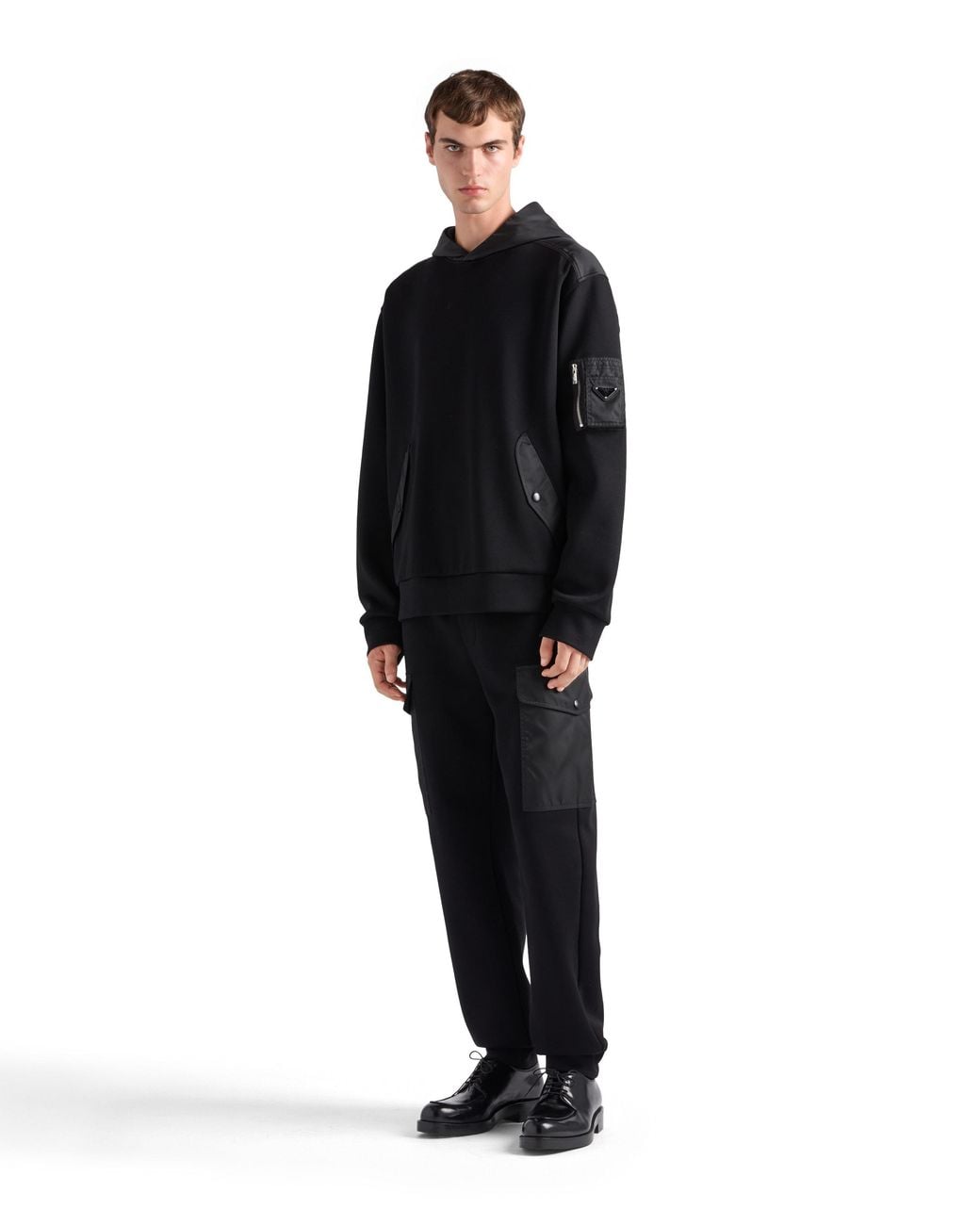 Prada Black Cotton Fleece And Re-Nylon Hoodie for men