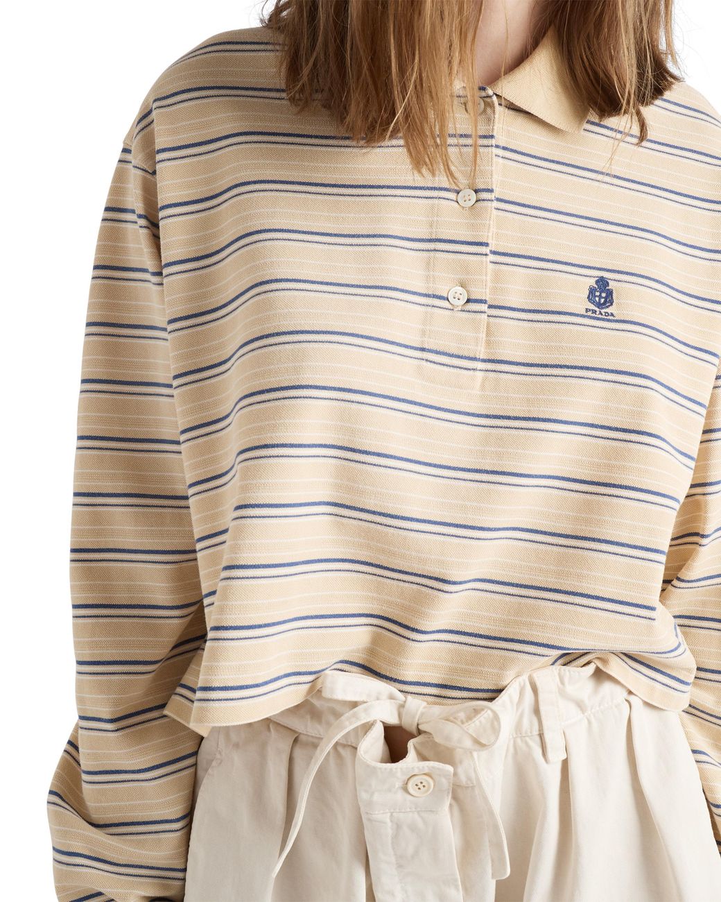 Prada White Striped Piqué Polo Shirt