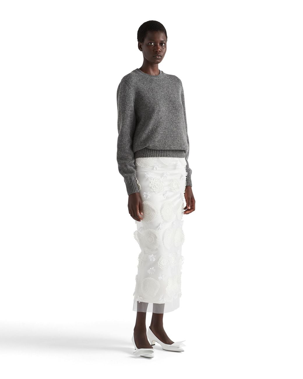 Prada Gray Wool And Cashmere Crew-Neck Sweater