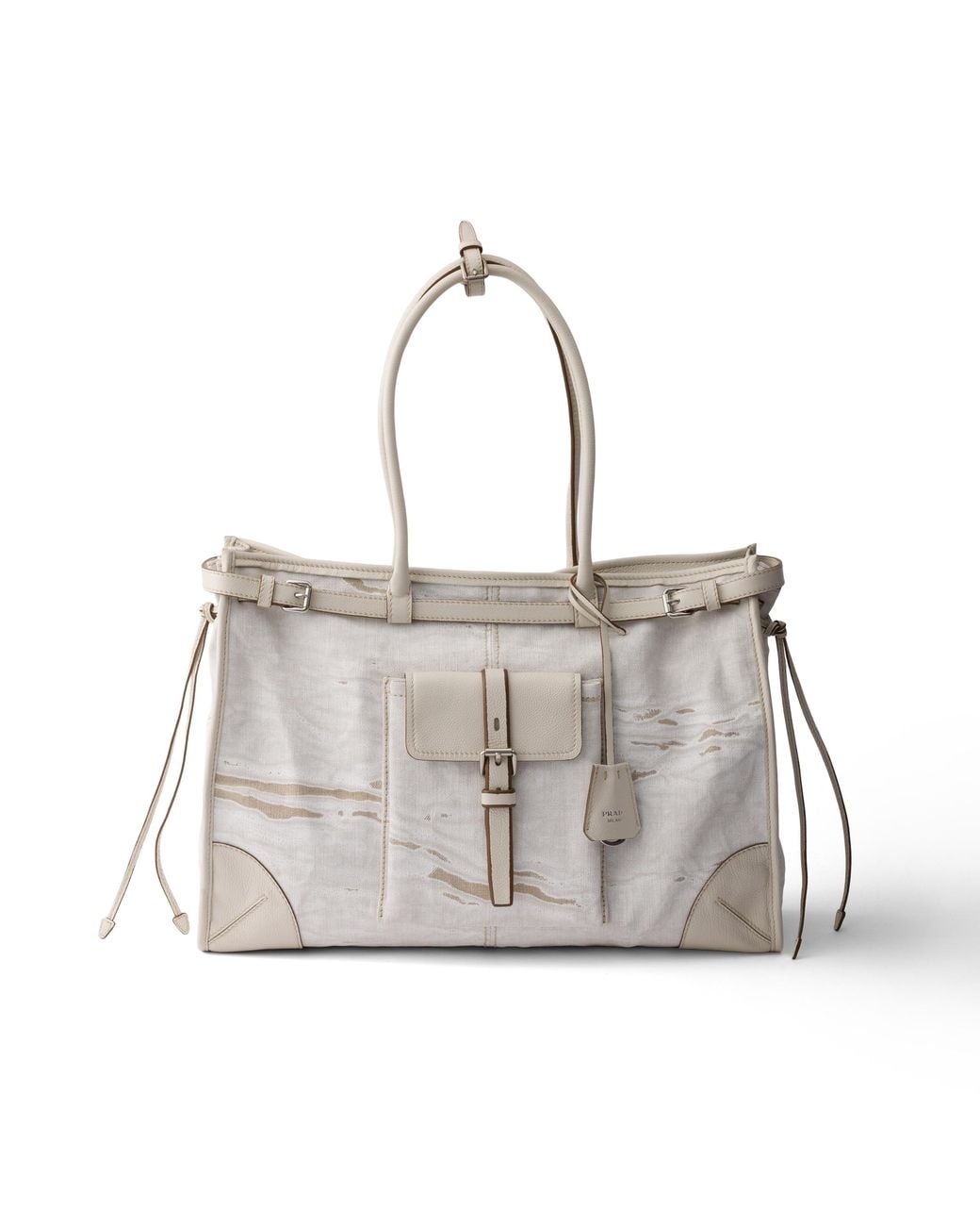 Prada Gray Bonnie Extra-Large Printed Linen And Leather Tote Bag