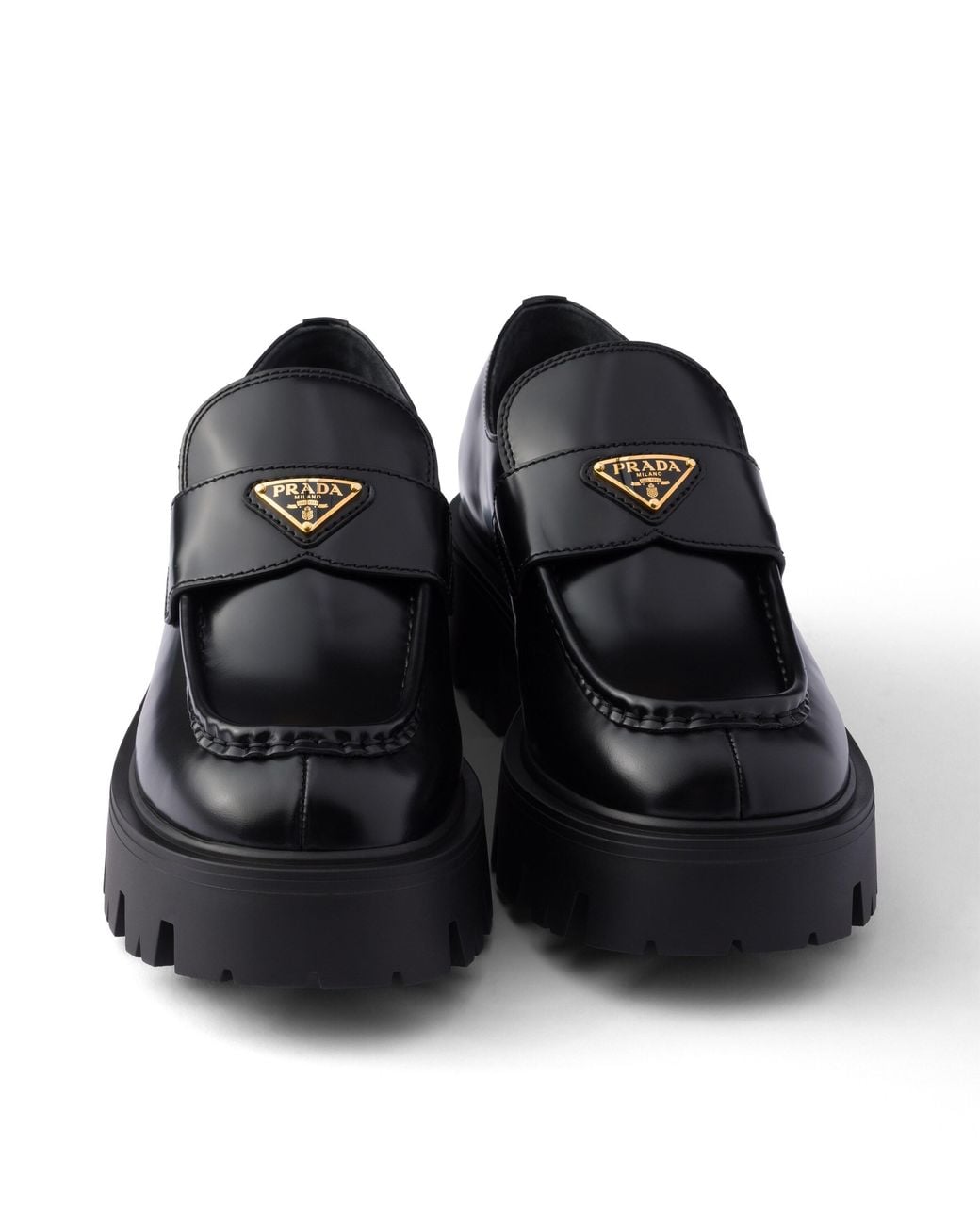 Prada Black Brushed Leather Loafers