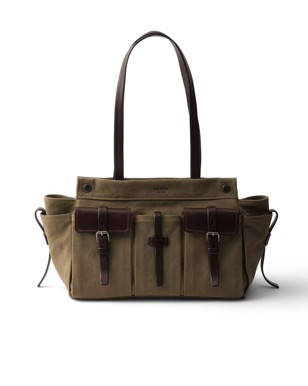 Prada Brown Route Large Canvas And Leather Tote Bag