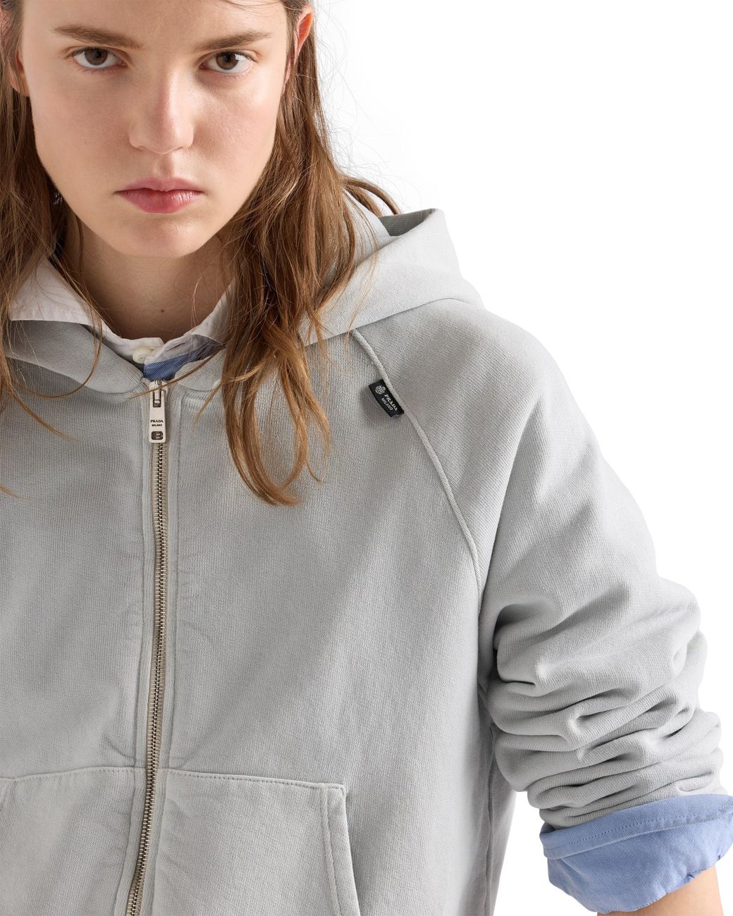 Prada Gray Cotton Hoodie Jacket