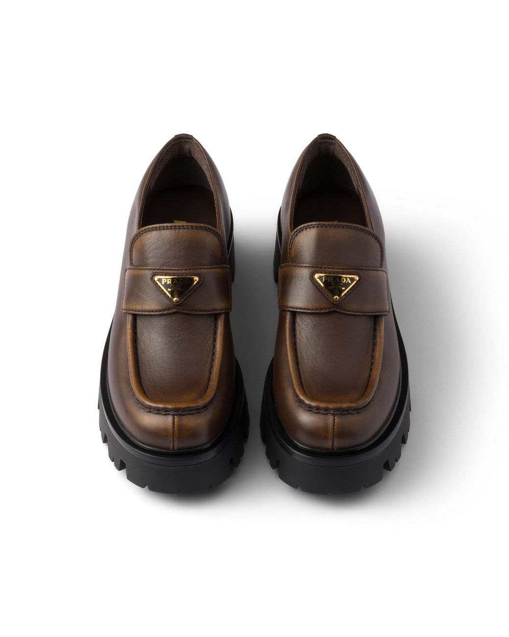 Prada Brown Stride Leather Loafers