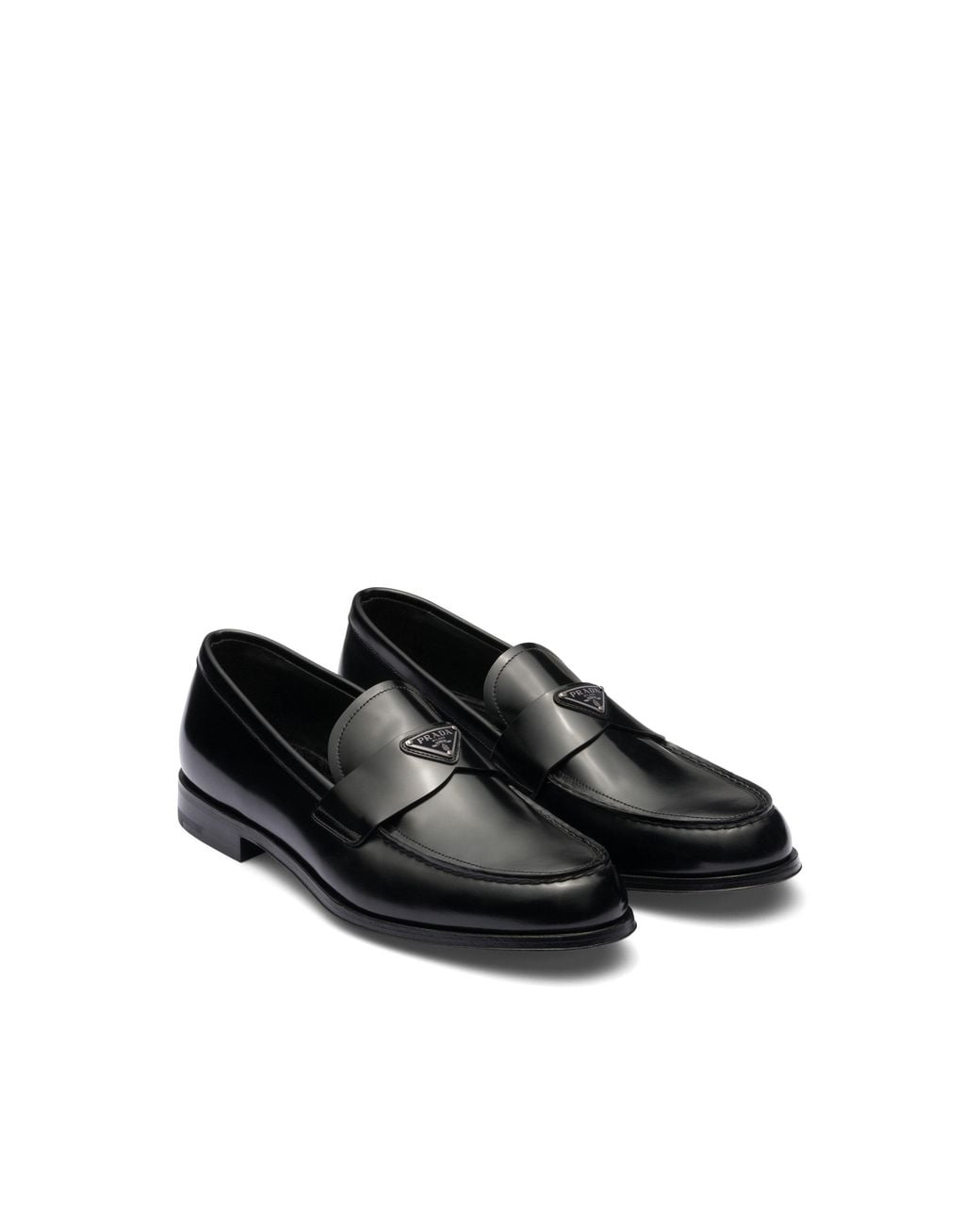 Prada Black Leather Loafer With Logo for men
