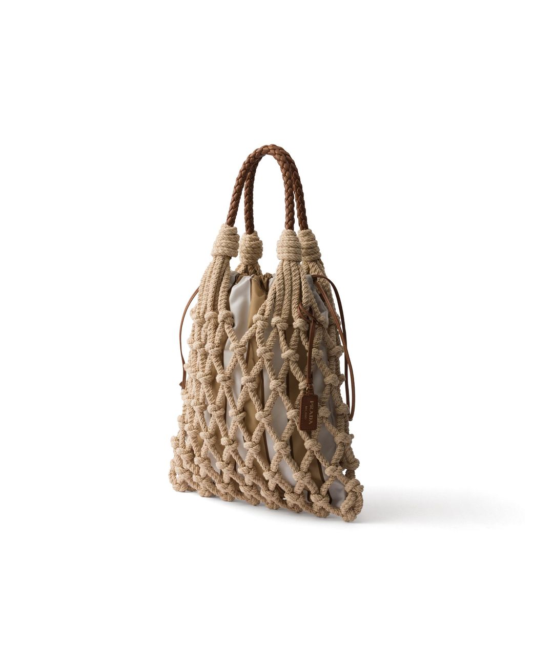 Prada Natural Noué Medium Cotton Macramé Bag