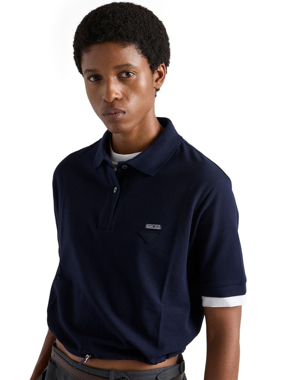 Prada Blue Piqué And Jersey Polo Shirt