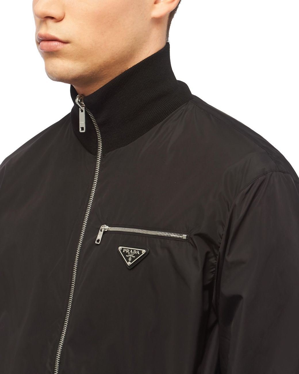 Prada Black Reversible Brand-Plaque Wool And Nylon Jacket for men