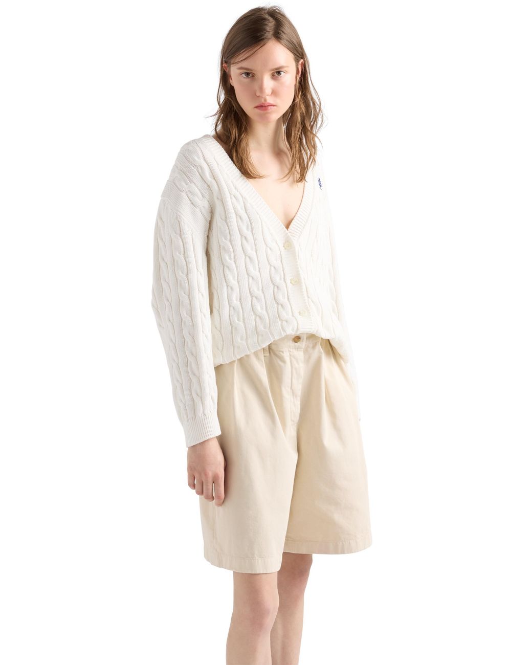 Prada White Cable-Knit Cotton Cardigan