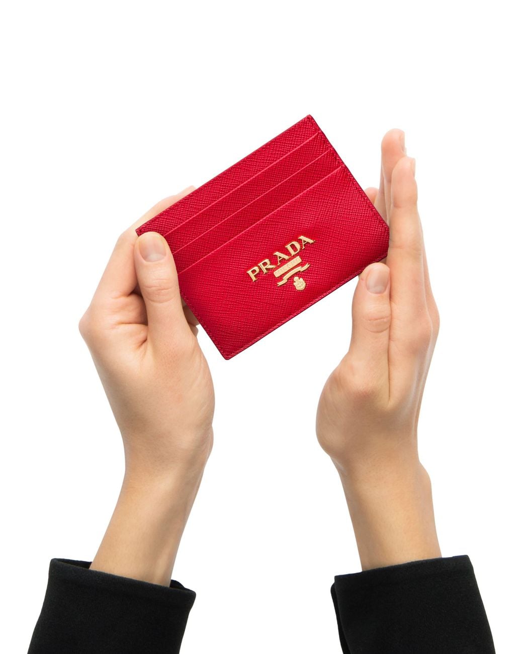 Prada Red Fuoco (dark ) Logo Saffiano Leather Cardholder