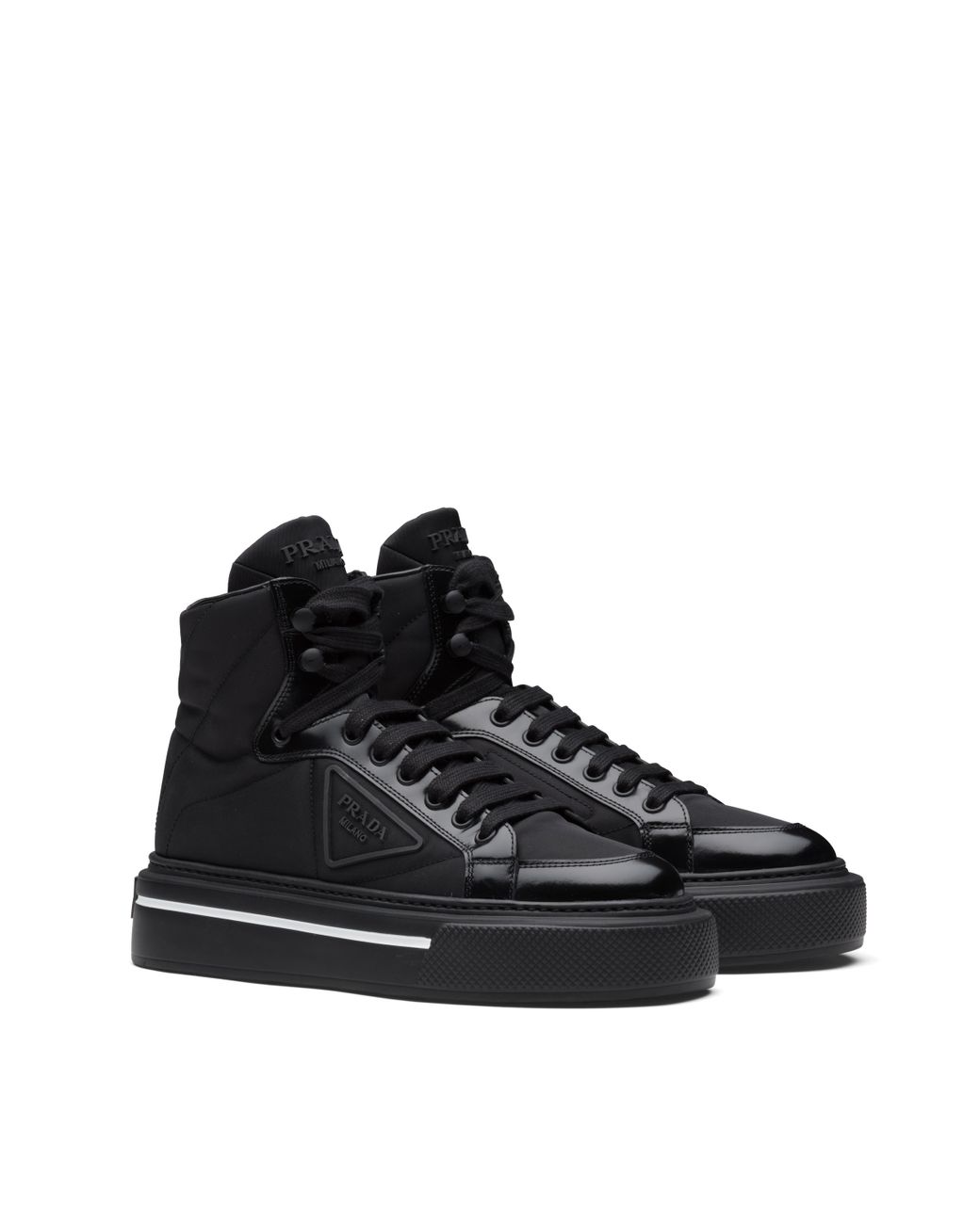Prada Synthetic Macro Re-nylon And Brushed Leather High-top Sneakers in ...