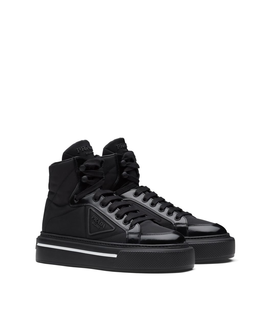 prada macro leather and nylon sneakers
