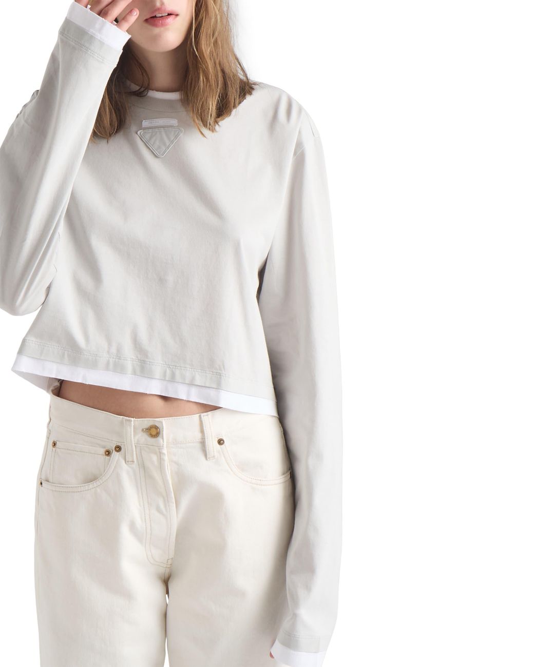 Prada White Long-Sleeved Jersey T-Shirt