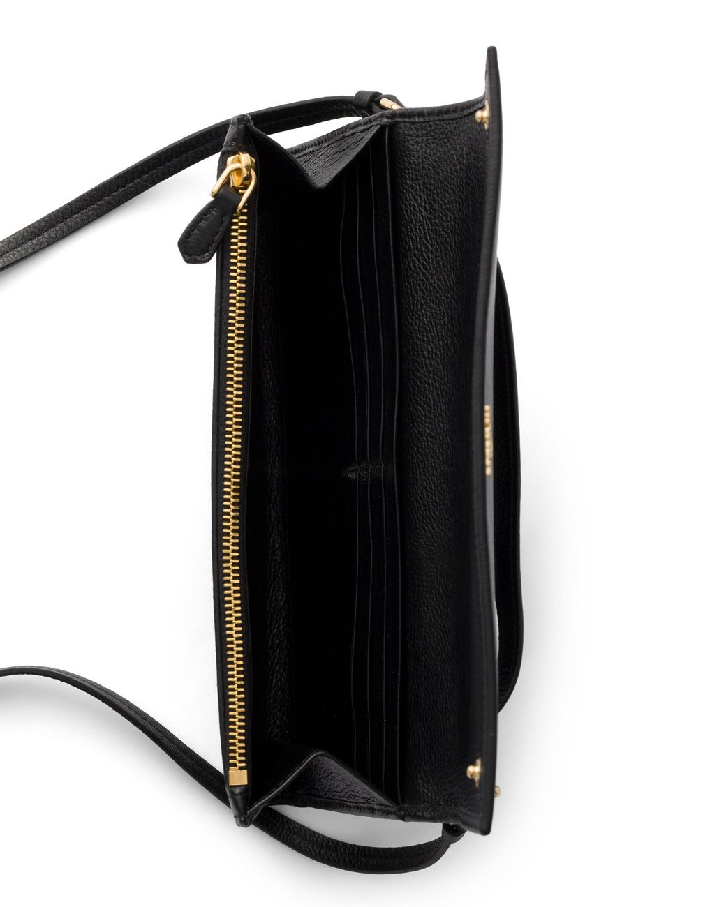 Prada Black Leather Wallet With Shoulder Strap
