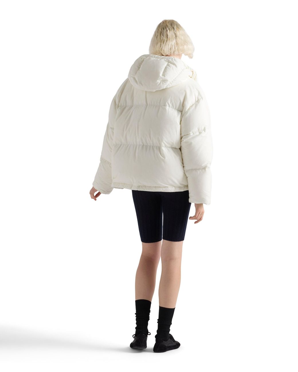 Prada White Medium-Weight Hooded Soft Fabric Down Jacket