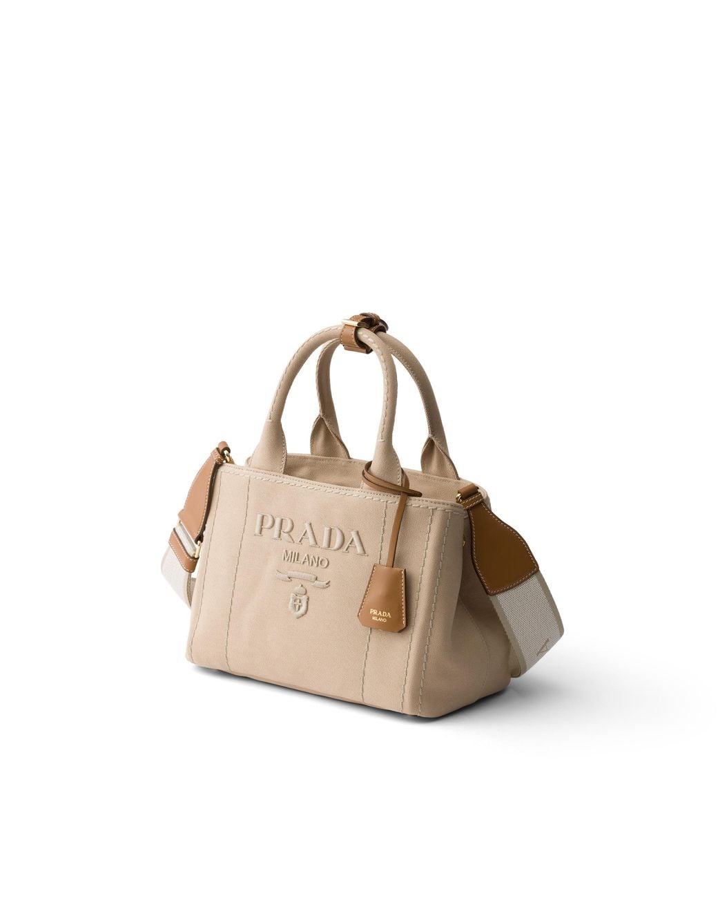 Prada Natural Jardinière Small Cotton Canvas Bag, Cord