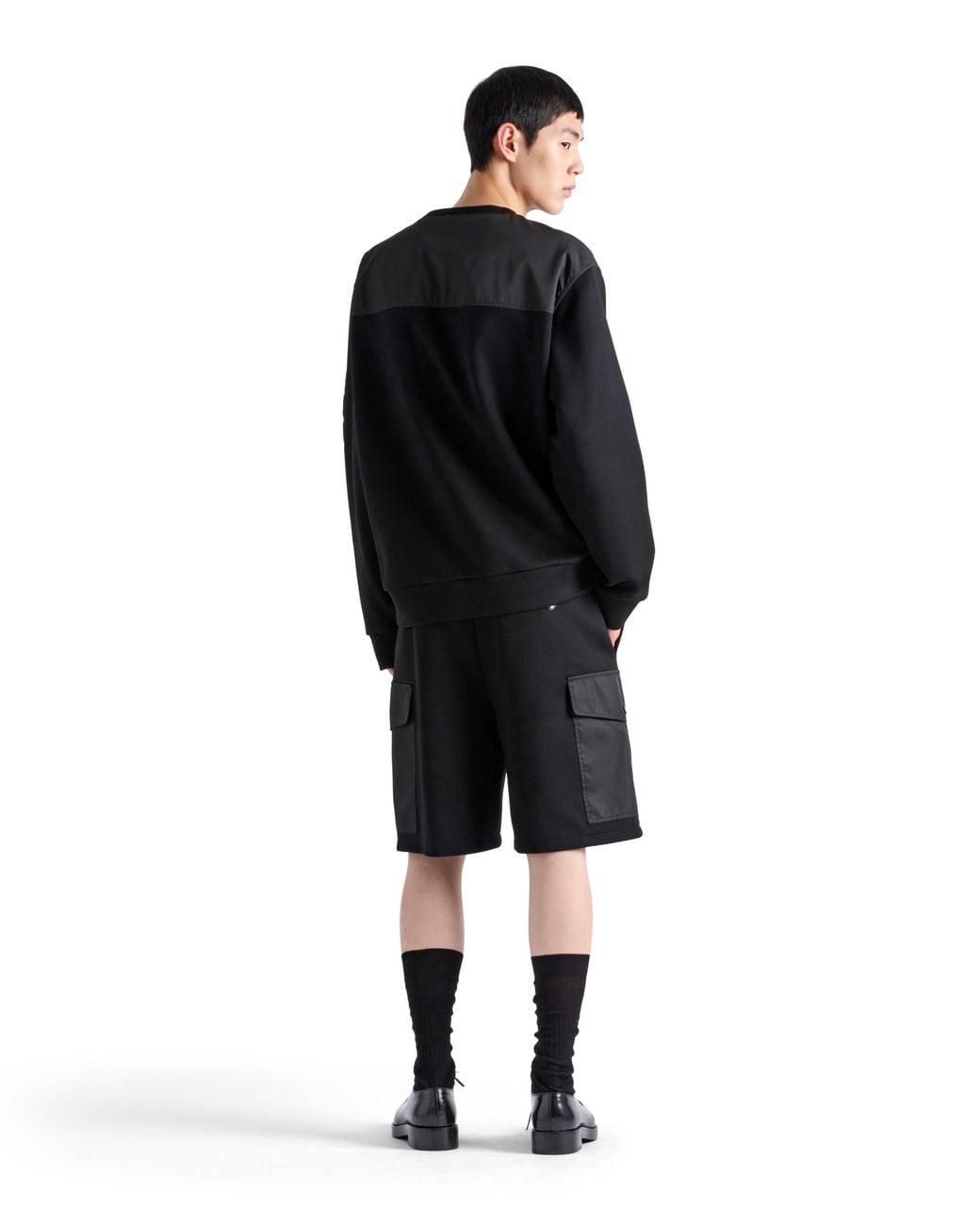 Prada Black Cotton Fleece And Re-Nylon Sweatshirt for men