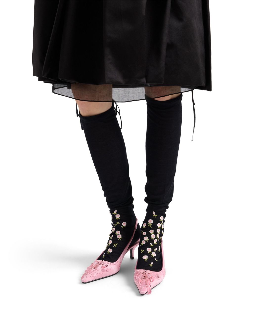 Prada Black Embroidered Over-The-Knee Cotton Socks