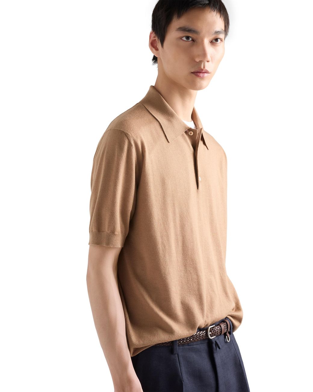 Prada Natural Cashmere And Silk Polo Shirt for men