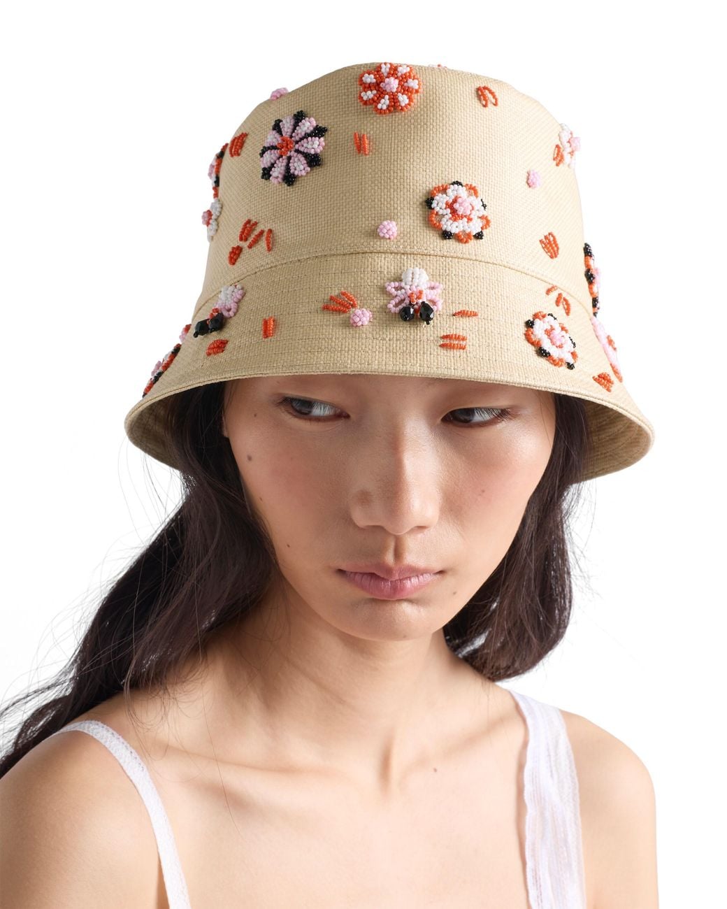 Prada White Embroidered Canvas Bucket Hat