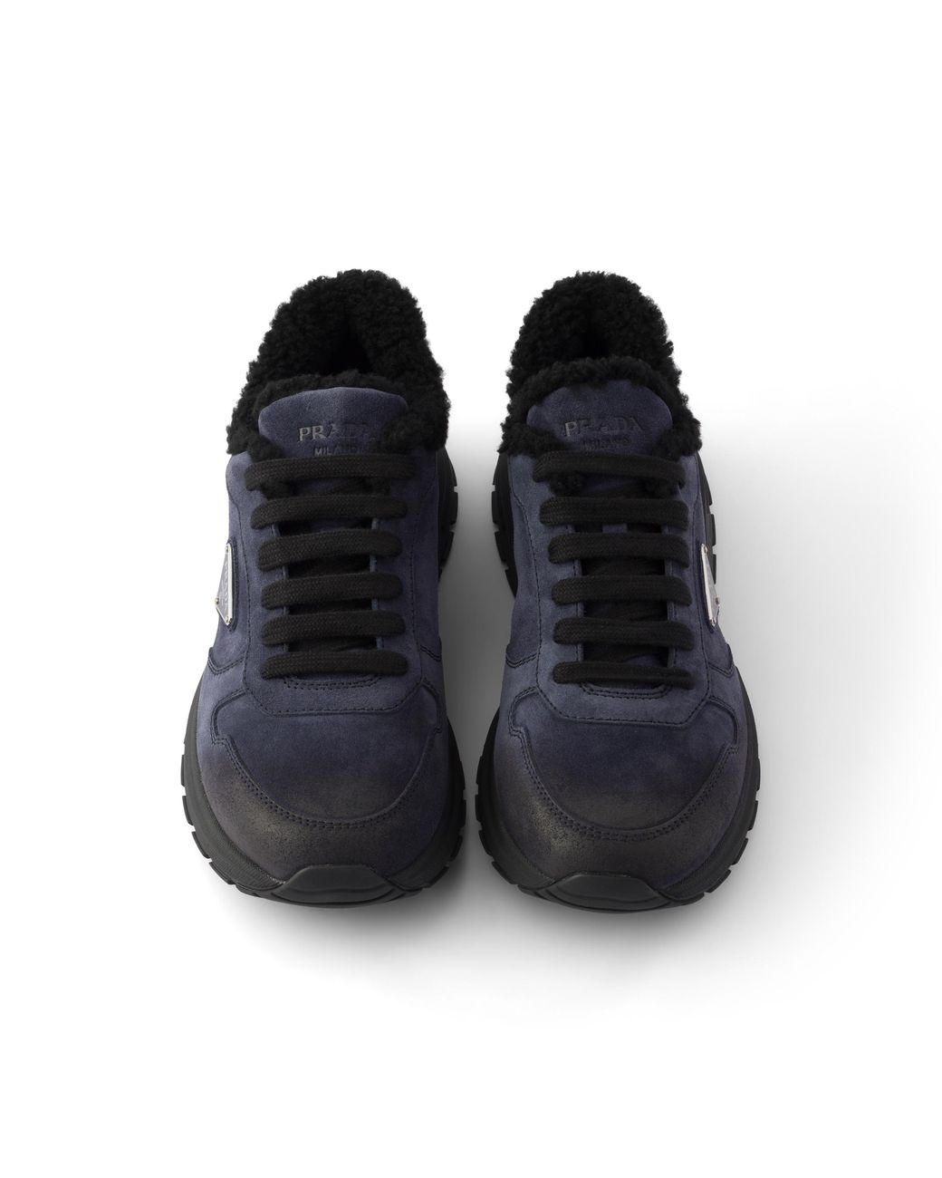 Prada Blue Prax Aged Suede Sneakers, Size 5 for men