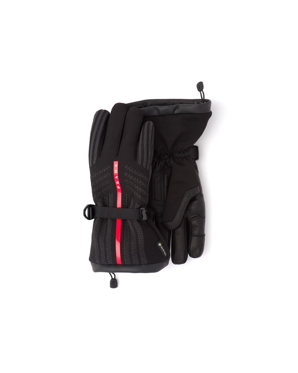 Prada Black Gore-Tex, Leather And Knit Ski Gloves, Size 10