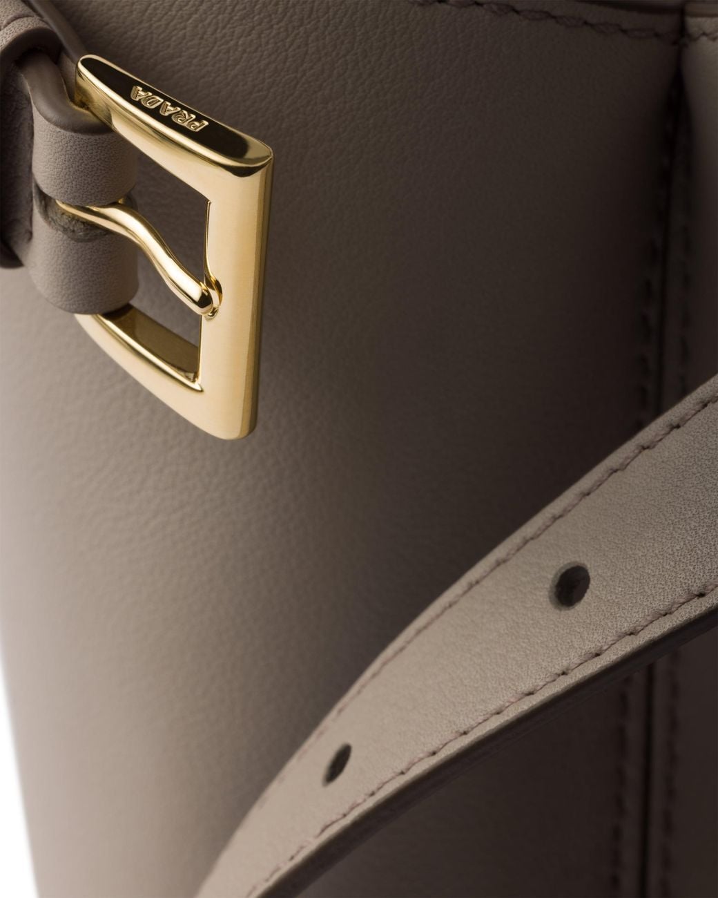 Prada Gray Buckle Medium Leather Handbag With Double Belt