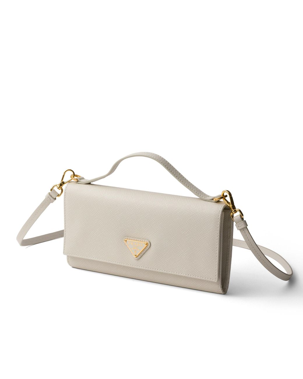 Prada Natural Saffiano Leather Wallet With Shoulder Strap