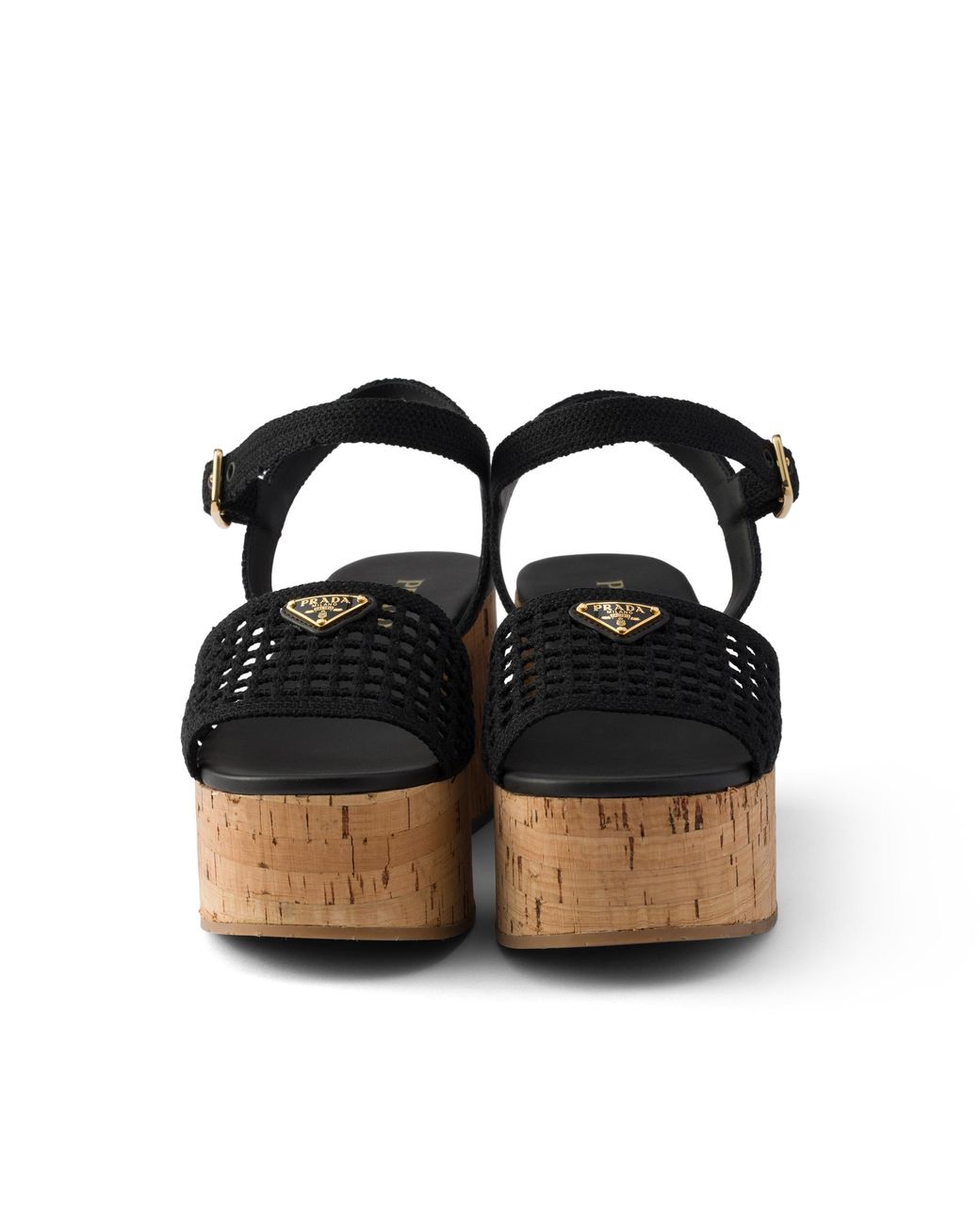 Prada Black Crochet Wedge Platform Sandals, Size 35