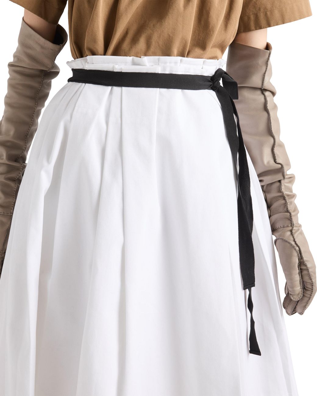 Prada White Belted Gabardine Skirt