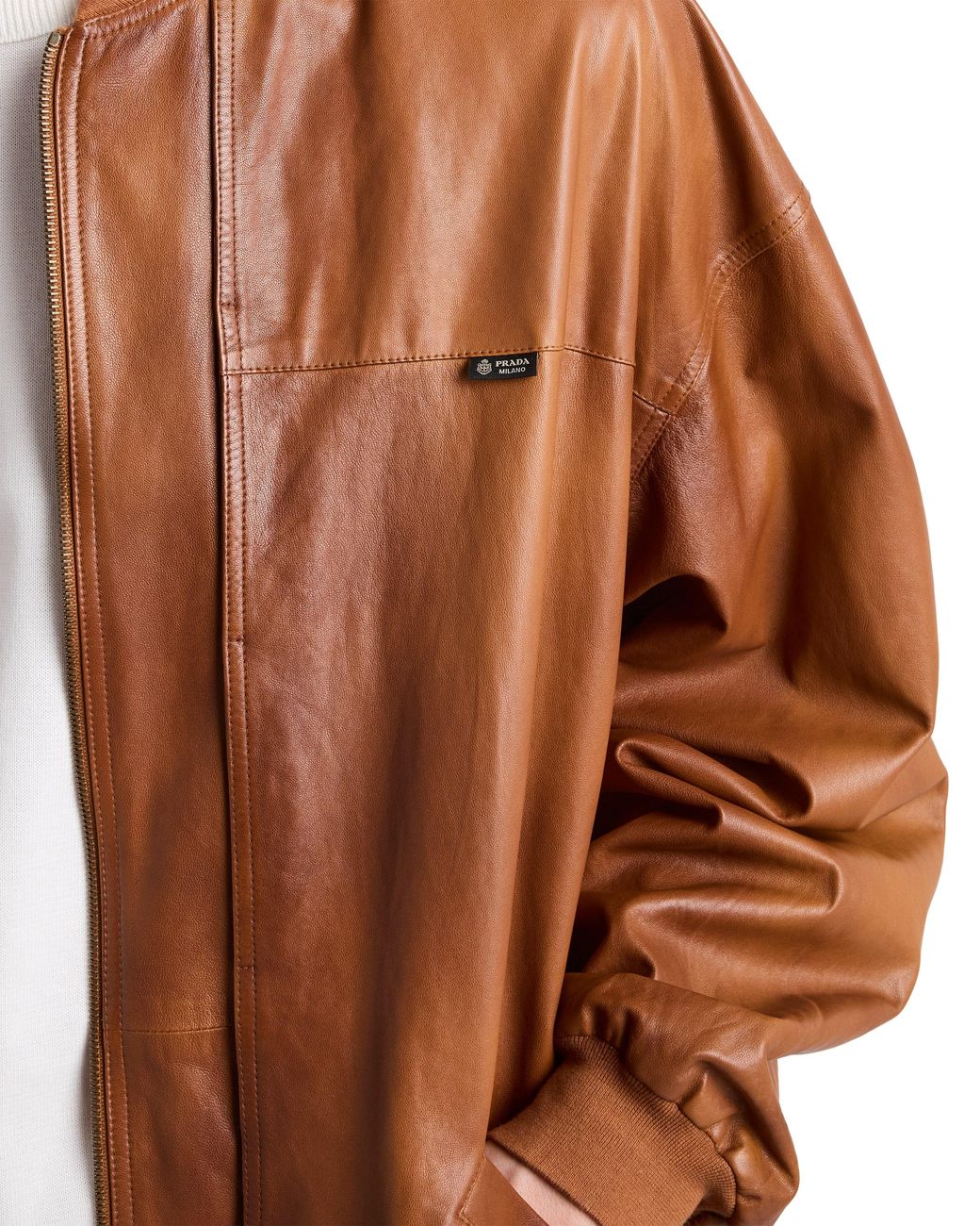 Prada Brown Oversized Nappa Leather Bomber Jacket for men