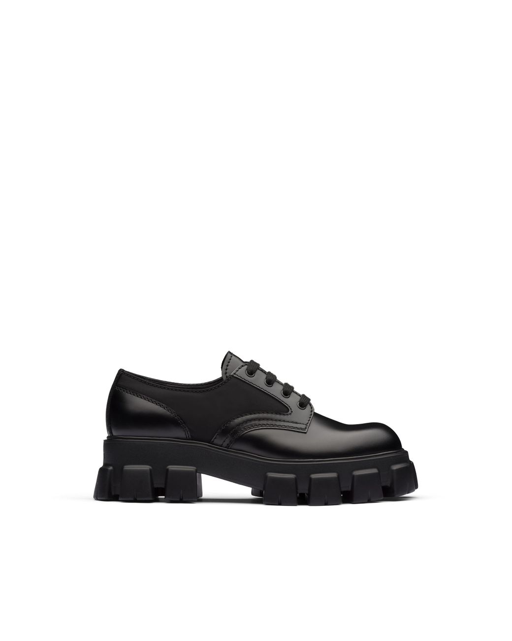 Prada Monolith Brushed Leather And Nylon Lace-up Shoes in Black for Men -  Lyst