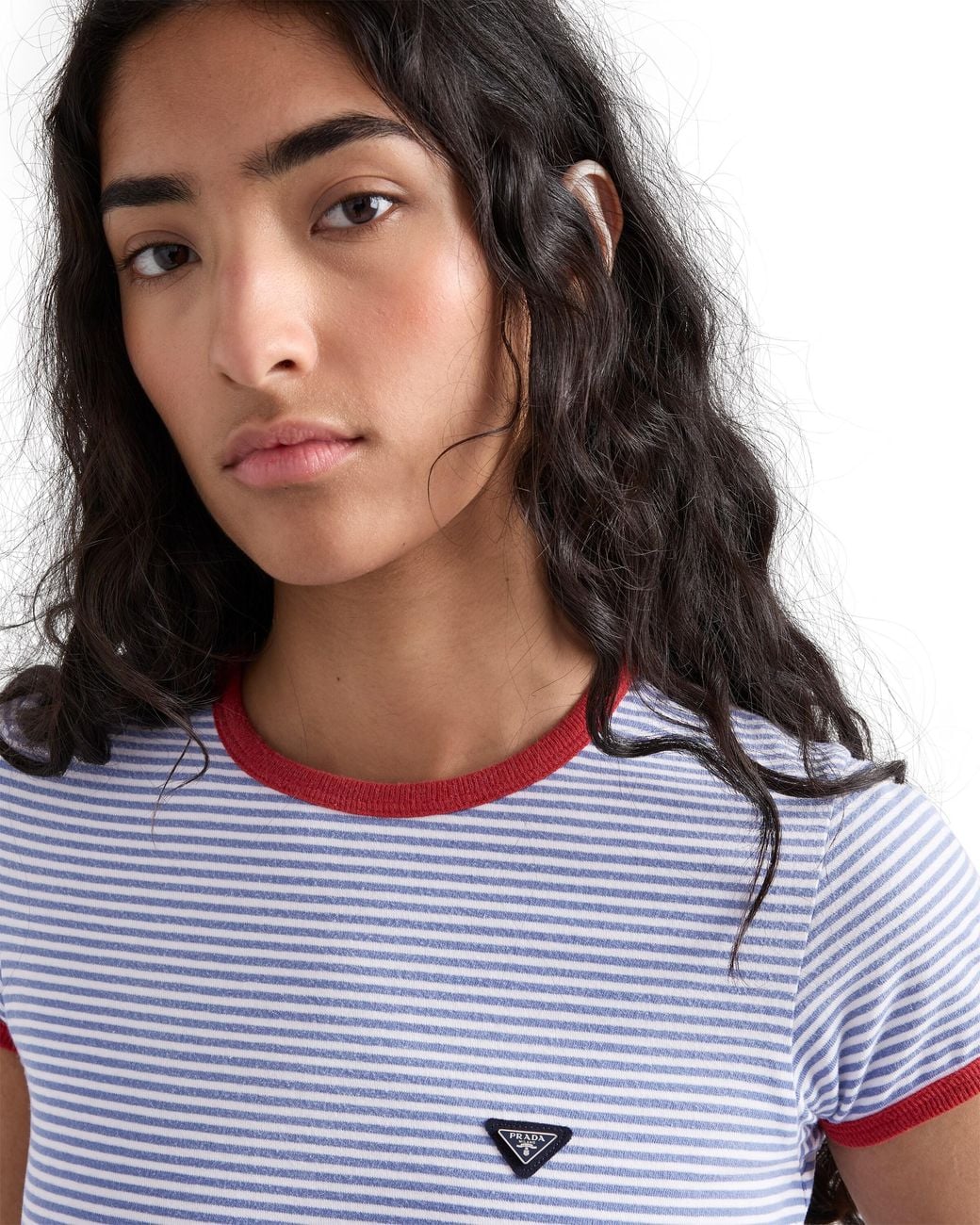 Prada Blue Striped Stamp T-Shirt