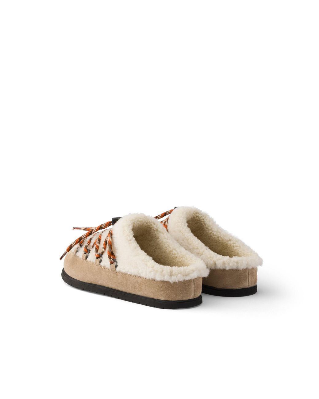Prada Brown Suede And Shearling Mules