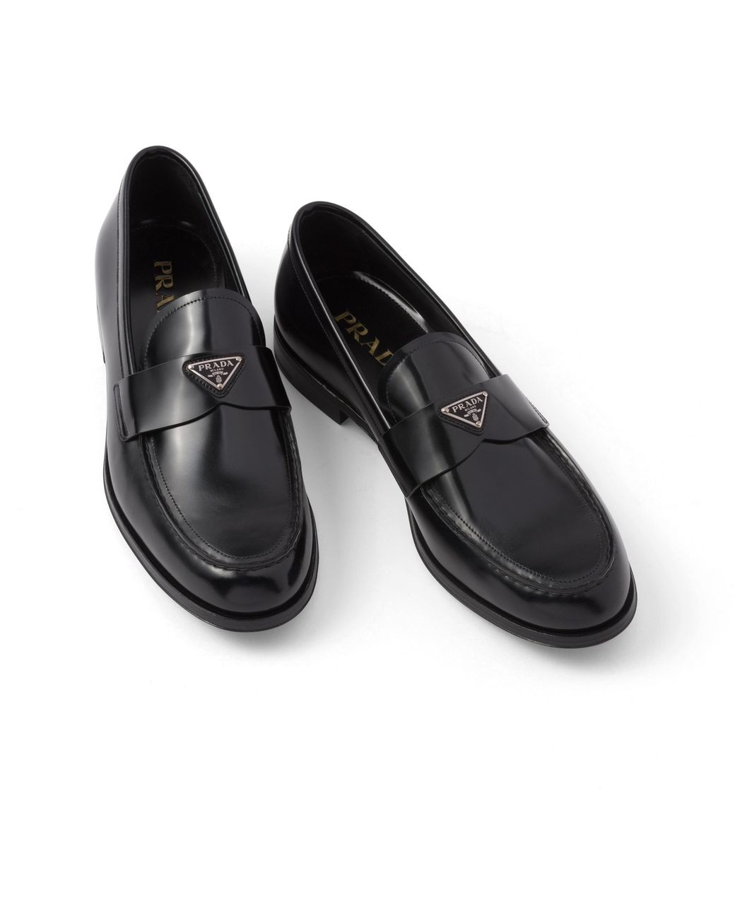 Prada Black Leather Loafer With Logo for men