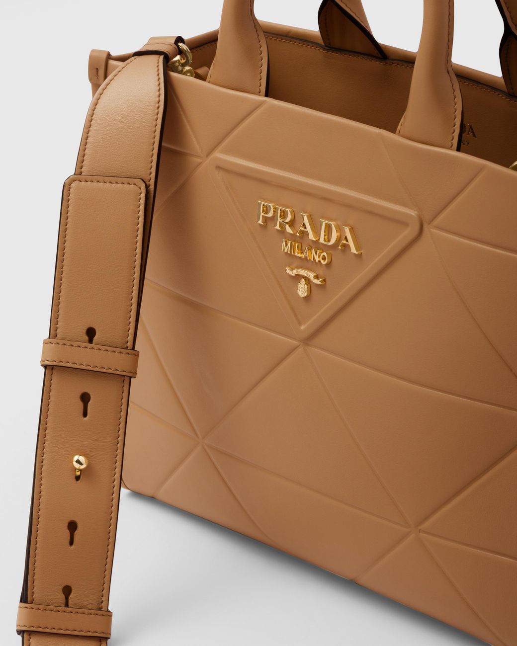 Prada Small Leather Symbole Bag With Topstitching in Blue