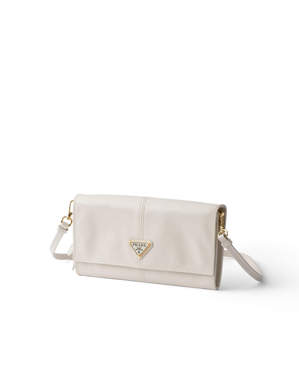 Prada Gray Leather Wallet With Shoulder Strap