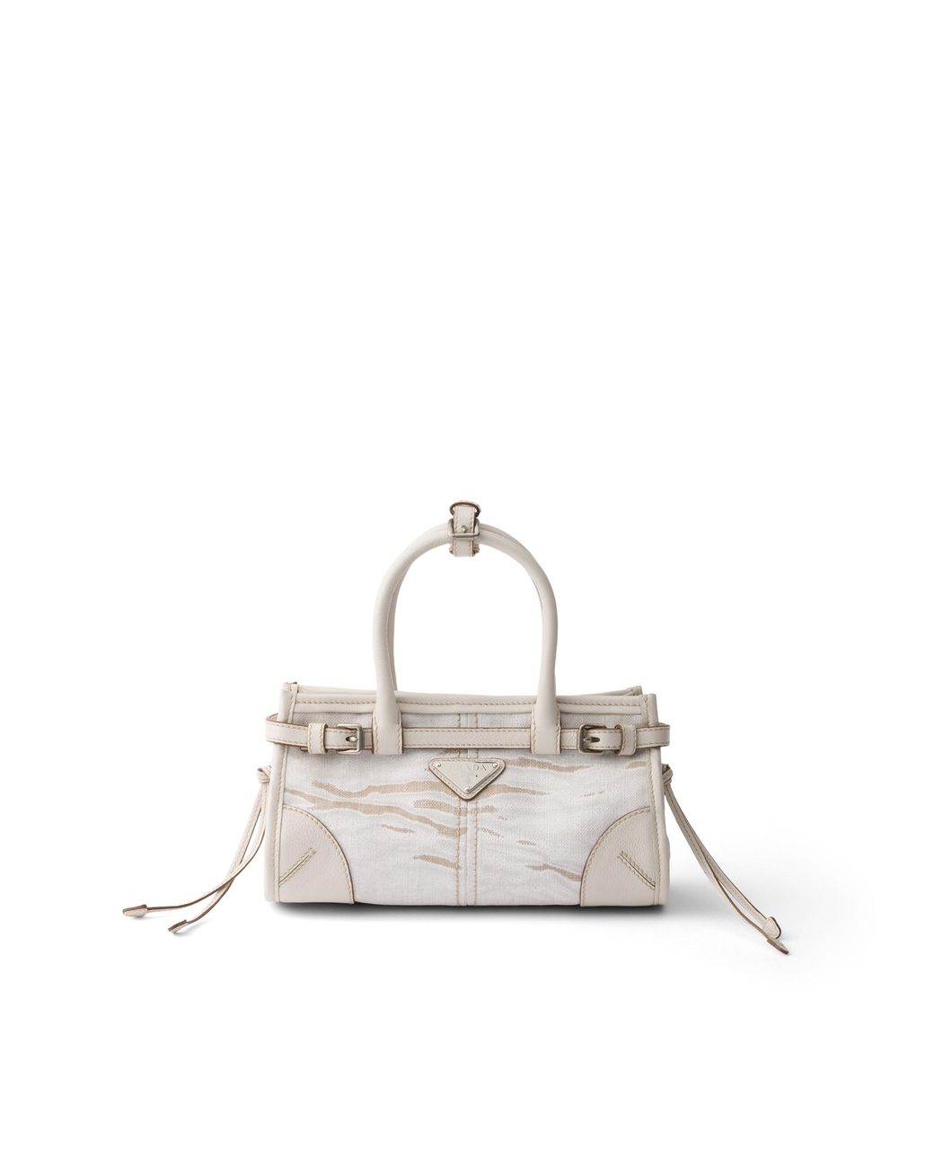 Prada White Bonnie Small Printed Linen And Leather Handbag