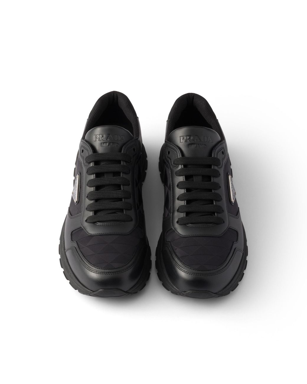 Prada Black Prax 2.0 Re-Nylon And Leather Sneakers, Size 5 for men