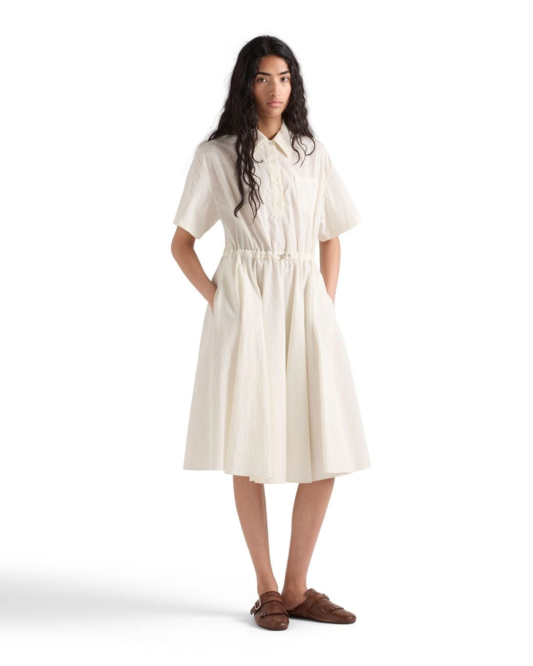 Prada White Short-Sleeved Technical Pongé Dress