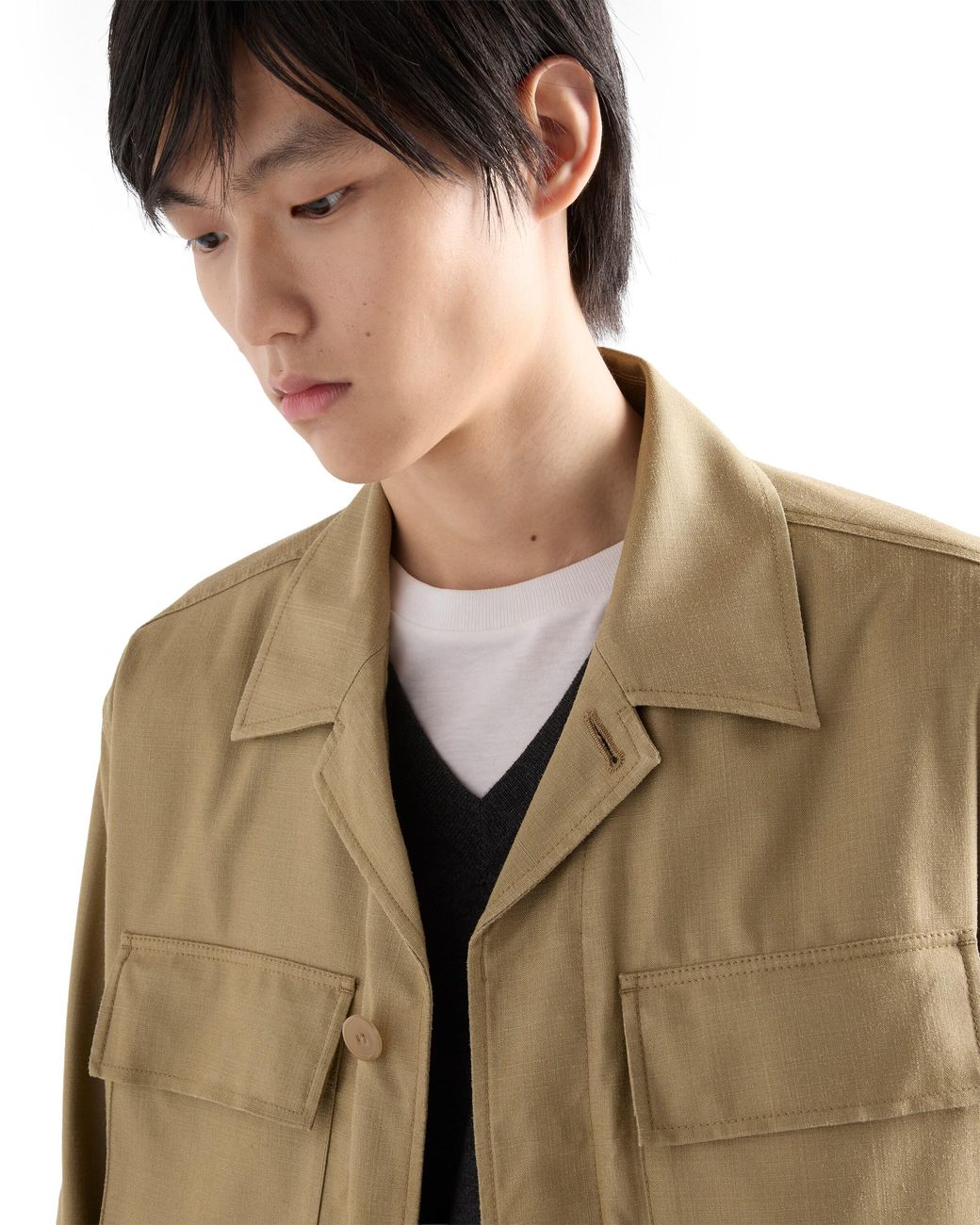 Prada Natural Silk Safari Jacket, Khaki for men